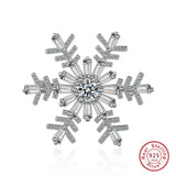 S925 Silver CZ Crystal Snowflower Brooch for Women