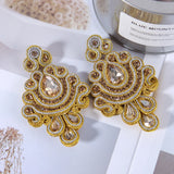 Soutache Earrings Ethnic Boho Crystal Weaving Drop Earrings