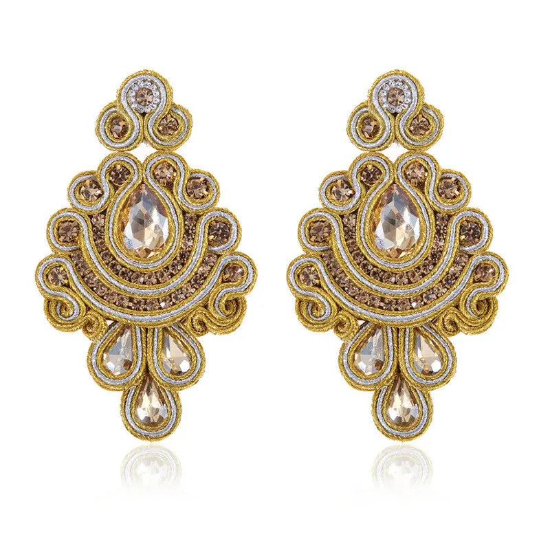 Soutache Earrings Ethnic Boho Crystal Weaving Drop Earrings