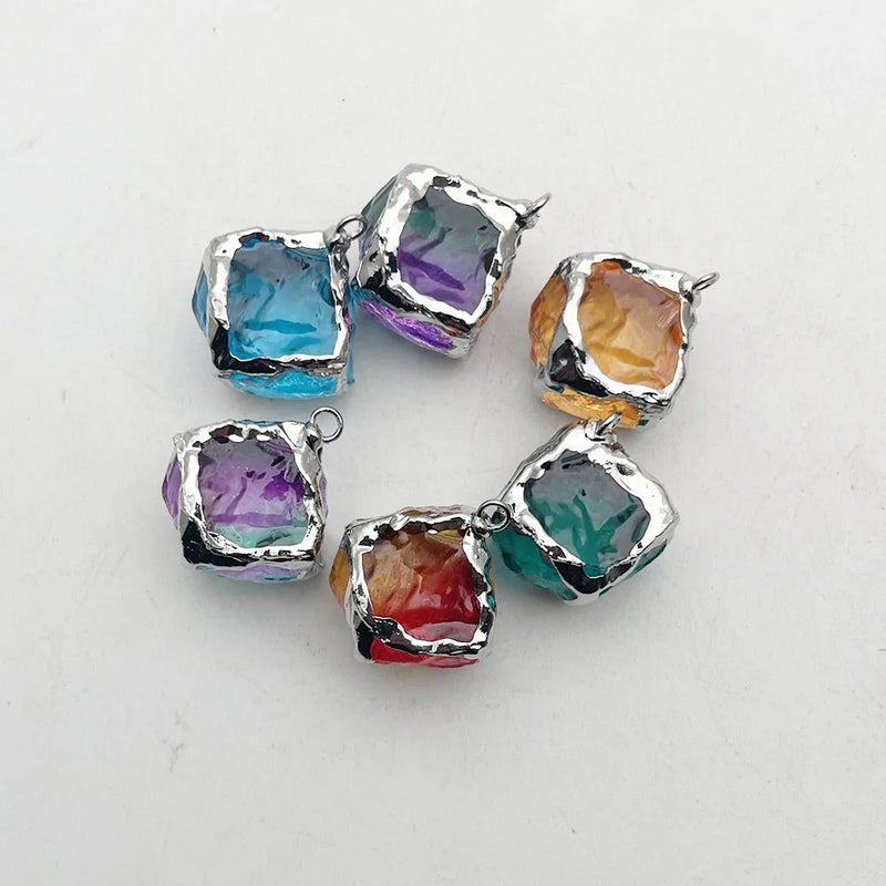 6pc Square Silver Plated Necklace Pendants for Jewelry Making