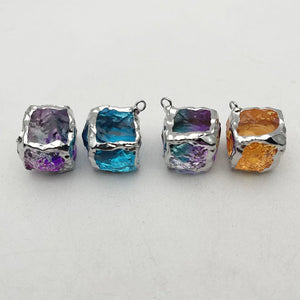 6pc Square Silver Plated Necklace Pendants for Jewelry Making