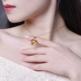 Yellow Citrine Gemstone Diamond Pendant Necklace 14K Tone Choker Jewelry