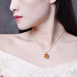 Yellow Citrine Gemstone Diamond Pendant Necklace 14K Tone Choker Jewelry