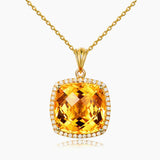 Yellow Citrine Gemstone Diamond Pendant Necklace 14K Tone Choker Jewelry