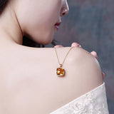 Yellow Citrine Gemstone Diamond Pendant Necklace 14K Tone Choker Jewelry