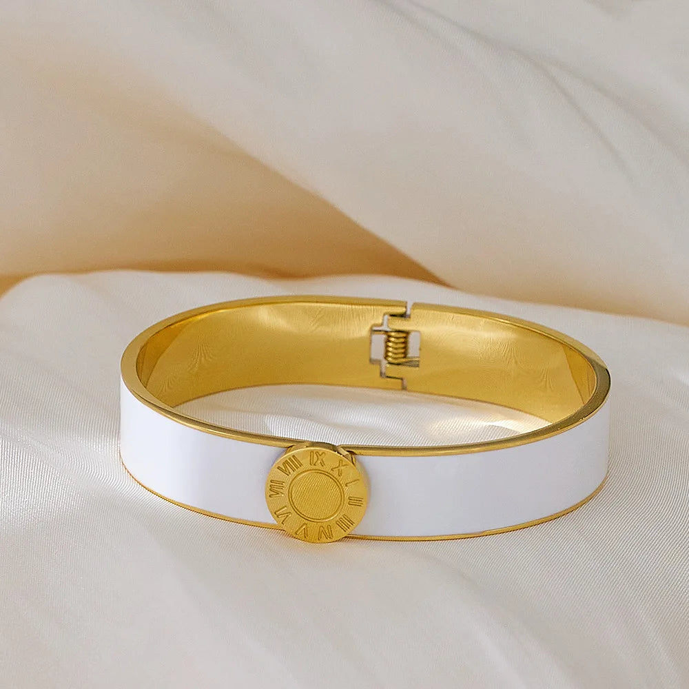 Women's Enamel Titanium Steel Bangle Roman Figure 18k Jewelry