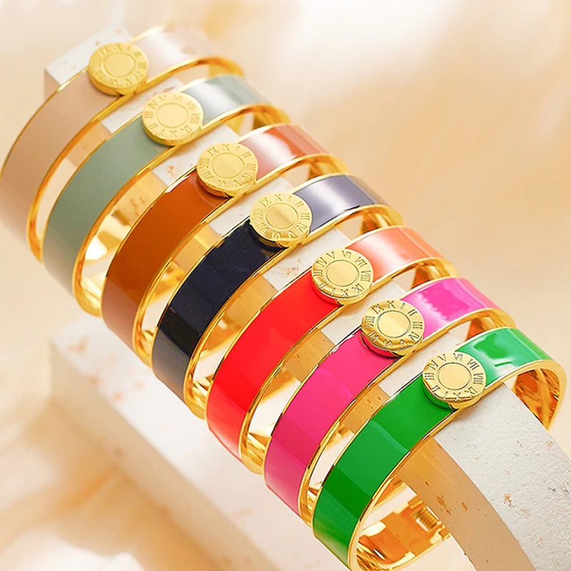 Women's Enamel Titanium Steel Bangle Roman Figure 18k Jewelry