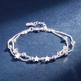 Stars Beads Layered Chain Bracelets for Women Silver Jewelry