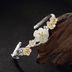 Sterling Silver Jade Plum Blossom Bracelet