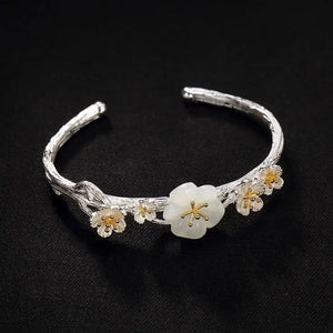 Sterling Silver Jade Plum Blossom Bracelet