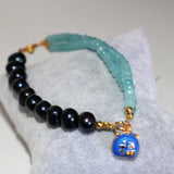 Amazonite and Pearl Beads Bracelet with Cloisonne Charms