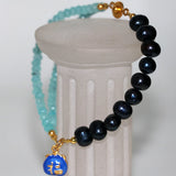 Amazonite and Pearl Beads Bracelet with Cloisonne Charms