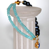 Amazonite and Pearl Beads Bracelet with Cloisonne Charms