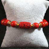 Red Cinnabar 10mm Round Bracelet with Gold Spacer Beads 7.5''