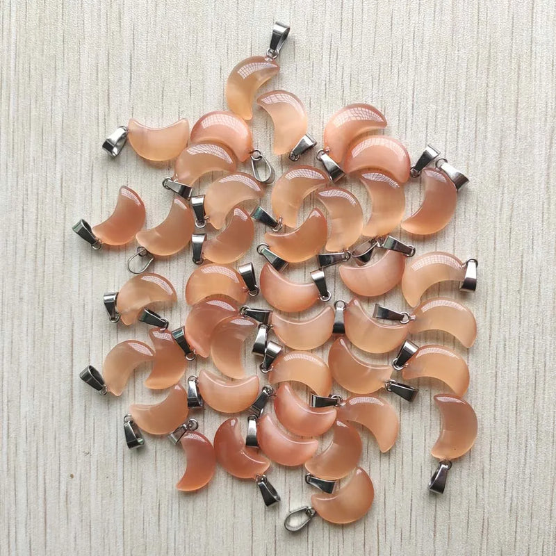 50pcs Coffee Moon Cat's Eye Stone Pendants for DIY Jewelry Making