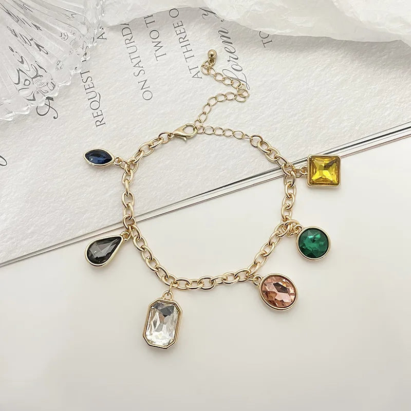Thick Titanium Steel Chain Bracelet Colorful Glass Hipster Single Layer