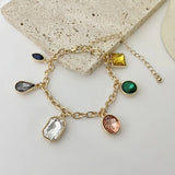 Thick Titanium Steel Chain Bracelet Colorful Glass Hipster Single Layer
