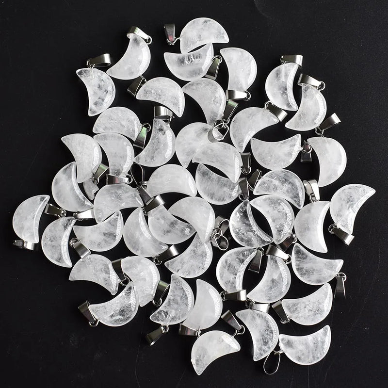 50pcs Natural Crystal Moon Charms Pendants for Jewelry Making