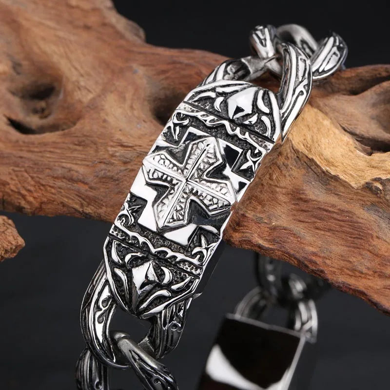 Retro Cross Pattern Titanium Steel Men's Bracelet