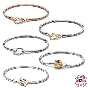 Two-Color Heart Bracelet 925 Sterling Silver Fit Original Charm Beaded DIY