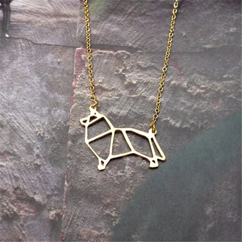 Unique Origami Sheltie Sheepdog Pendant Choker Necklace for Women Girls