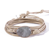 Unisex Leather Gemstone Cuff Bangle Bracelet