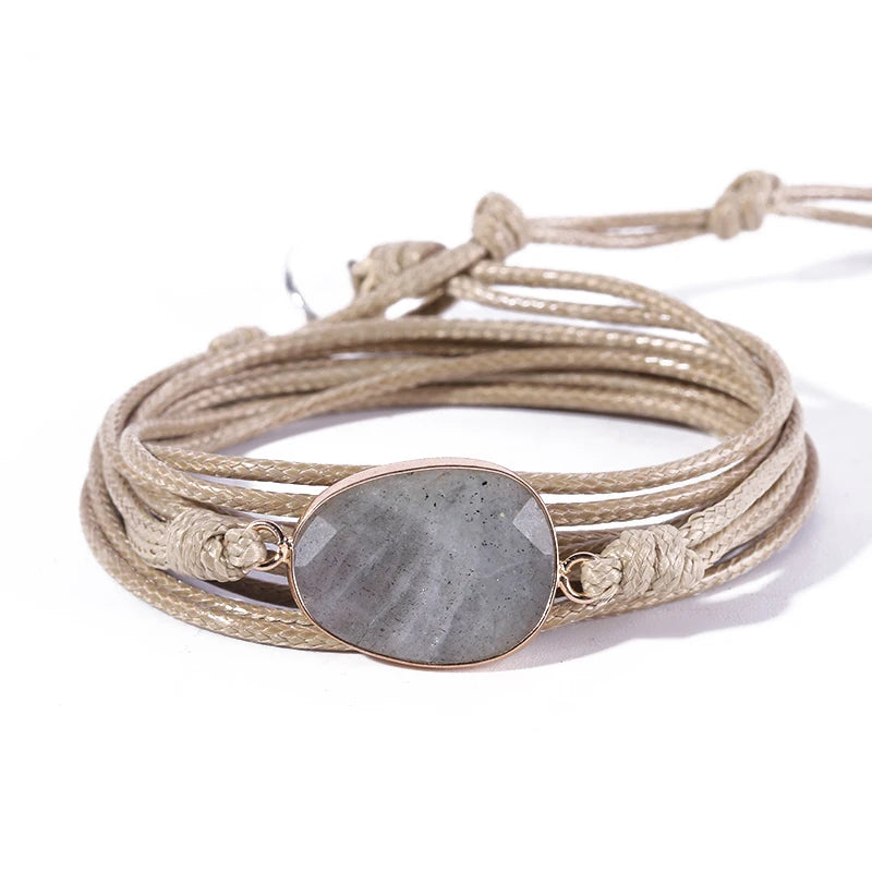 Unisex Leather Gemstone Cuff Bangle Bracelet