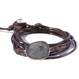 Unisex Leather Gemstone Cuff Bangle Bracelet