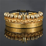 Vintage Crown Woven Bracelet Stainless Steel Set of Three