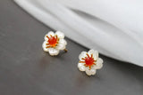 Red Agate Shell Petal Stud Earrings 925 Sterling Silver