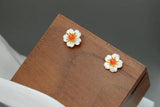 Red Agate Shell Petal Stud Earrings 925 Sterling Silver