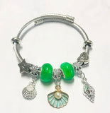 Stainless Steel Bangle with Pearl Sea Shell Pendant
