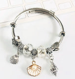 Stainless Steel Bangle with Pearl Sea Shell Pendant