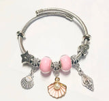 Stainless Steel Bangle with Pearl Sea Shell Pendant