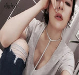 Women Joker Clavicle Necklace Long Chain Shinning Collarbone