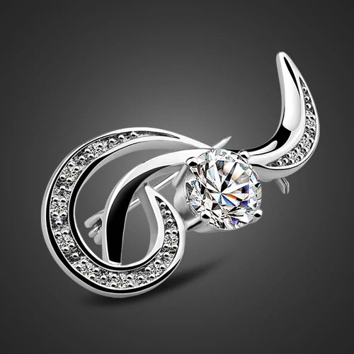 925 Sterling Silver Zircon Inlaid Ladies Brooch Jewelry