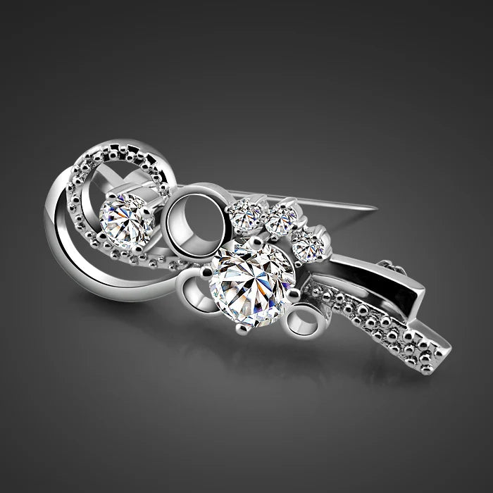 Zircon Inlaid 925 Sterling Silver Brooch - Solid Silver Charm Jewelry