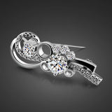 Zircon Inlaid 925 Sterling Silver Brooch - Solid Silver Charm Jewelry