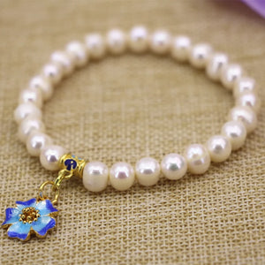 Women Strand Bracelet 7-8mm Natural Pearl Thread Beads Charms Lady DIY Jewelry