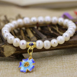 Women Strand Bracelet 7-8mm Natural Pearl Thread Beads Charms Lady DIY Jewelry