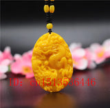 Yellow Jade Dragon Pendant Necklace Chinese Hand-Carved Healing Luck Amulet P28