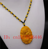 Yellow Jade Dragon Pendant Necklace Chinese Hand-Carved Healing Luck Amulet P28