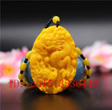 Yellow Jade Dragon Pendant Necklace Chinese Hand-Carved Healing Luck Amulet P28