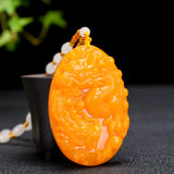 Yellow Jade Dragon Pendant Necklace Chinese Hand-Carved Healing Luck Amulet P28