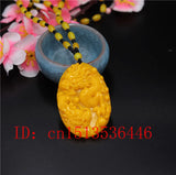 Yellow Jade Dragon Pendant Necklace Chinese Hand-Carved Healing Luck Amulet P28