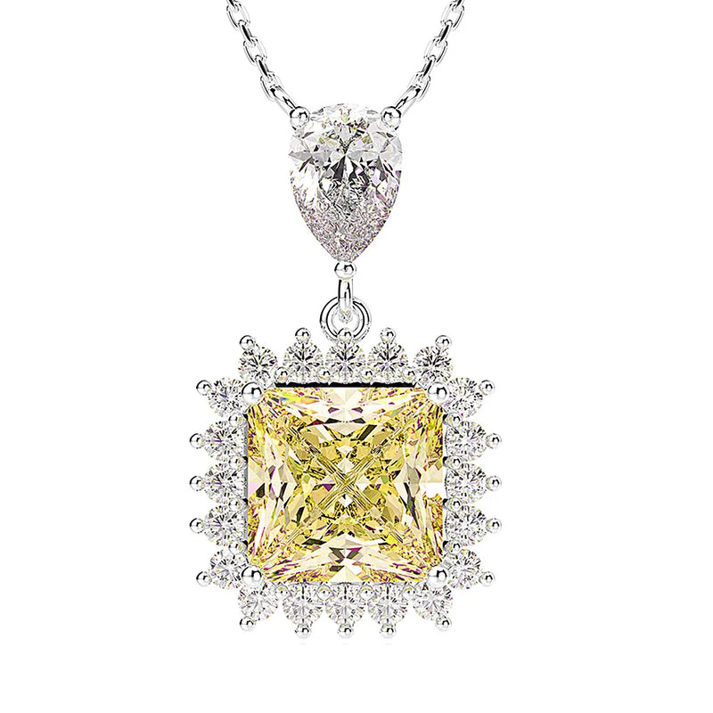 Yellow Citrine Diamond Pendant Necklace for Women