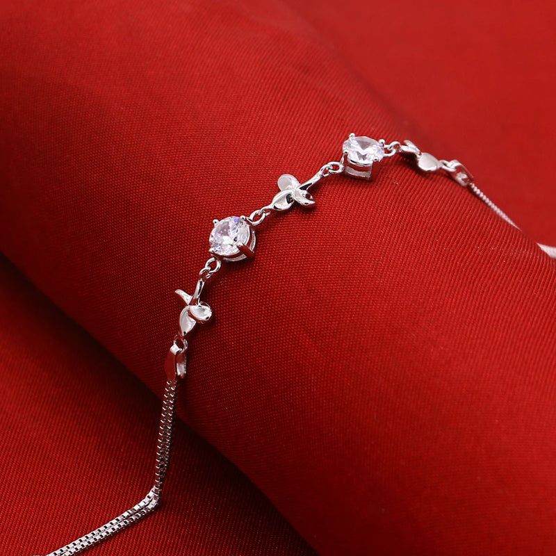 Zirconia Bracelet 925 Silver Grass Bracelet Women Lady Sweet Jewelry