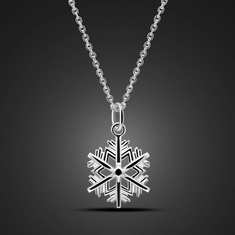 925 Sterling Silver Snowflake Pendant Necklace Delicate Choker Charm