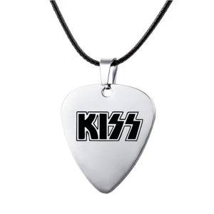 Stainless Steel Guitar Pick KISS Pendant Necklace Gift