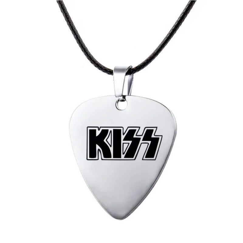 Stainless Steel Guitar Pick KISS Pendant Necklace Gift